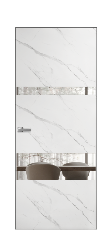 Дверь межкомнатная Vetro 12 Цвет Monte white soft Покрытие ПВХ ORIGINAL Наличник Скрытый короб хром Цена 42024