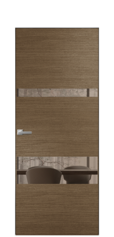 Дверь межкомнатная Vetro 12 Цвет Дуб Шоколад Покрытие Шпон масло  Наличник Скрытый короб хром Цена 67760